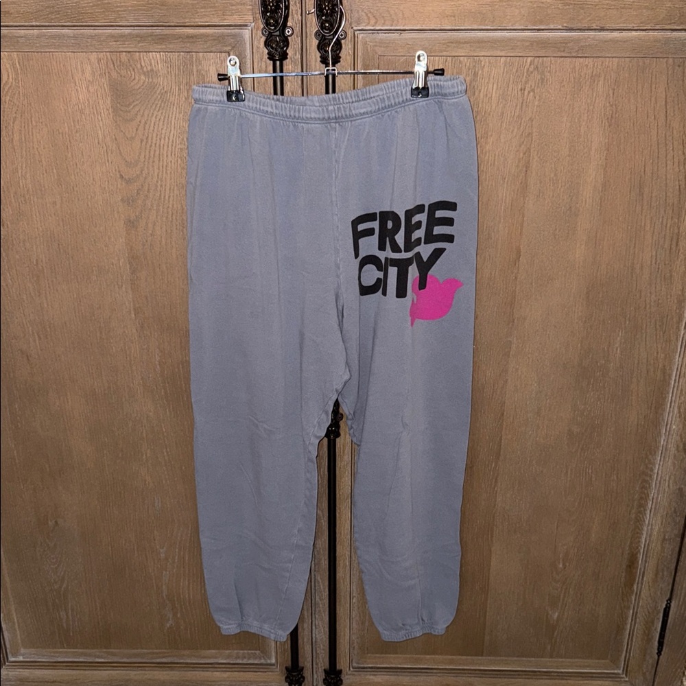 Free City Gray Joggers with Pink Logo worn once